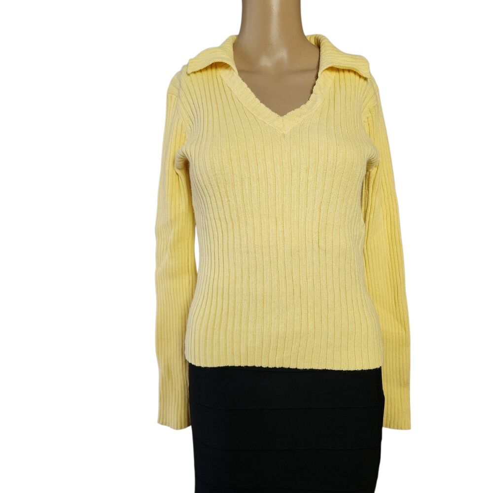 Vintage 90s Next Era Yellow Chunky Ribbed Sweater Ramie Cotton - Medium
